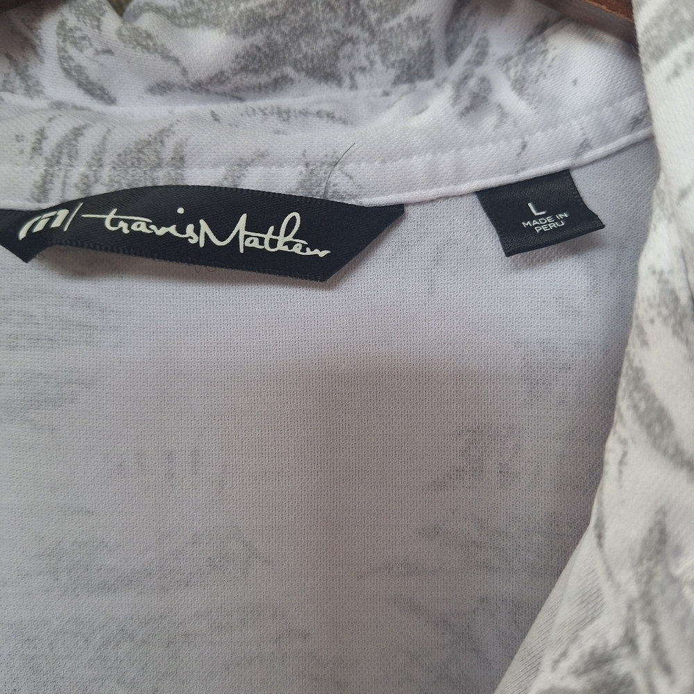 Travis Mathew Polo Collared Golf Pima Cotton White/Gray Mens Size L - Picture 2 of 7